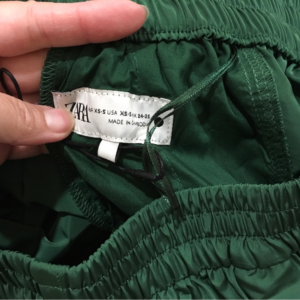 ZARA Maxi Skirt Voluminous Green Women XS-S Pull On Nylon Pocket New 2731/062 - Picture 7 of 10